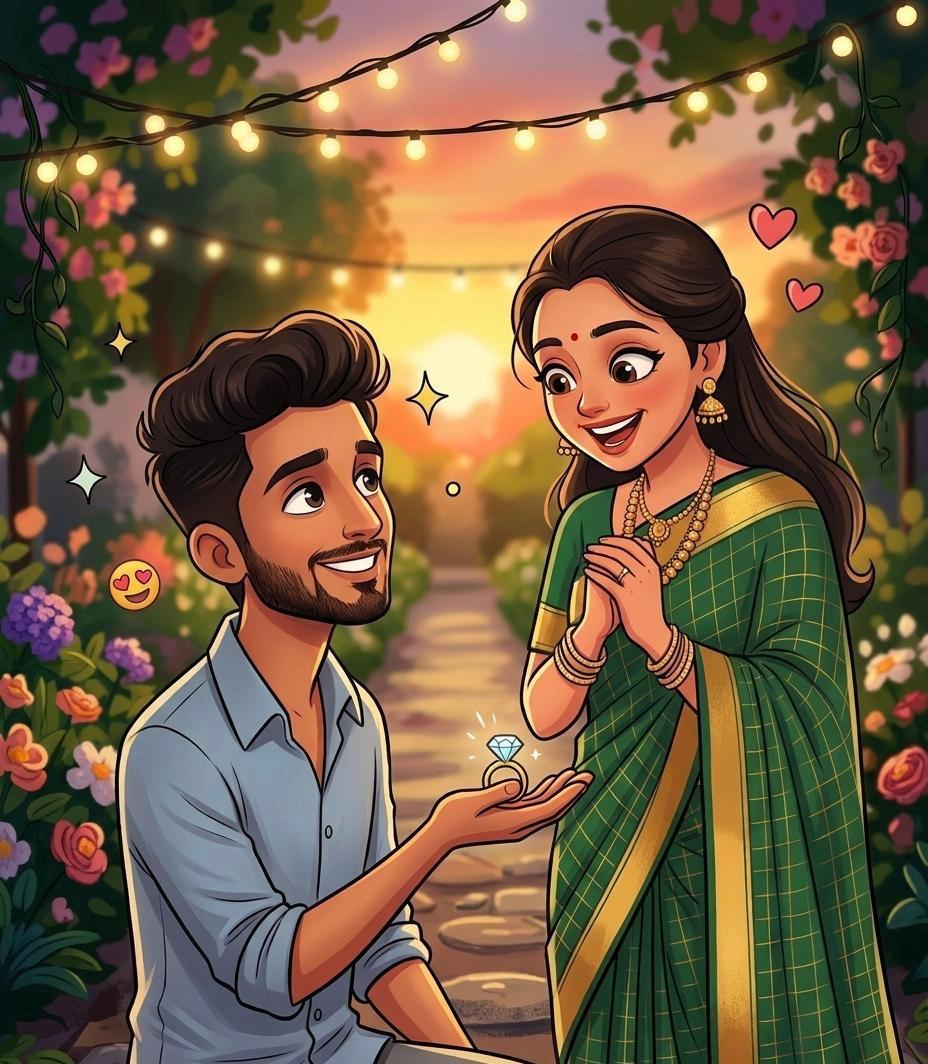 Romantic illustration of a couple under a floral arch
